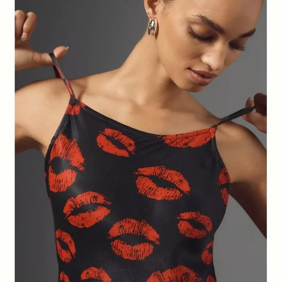 NWT Anthropologie Black and Red Lip Print Dress - Picture 4 of 4